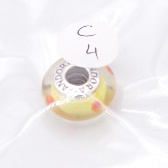 Authentic PANDORA Yellow Orange Polka Dots Glass Murano -  790623 - Picture 10 of 10